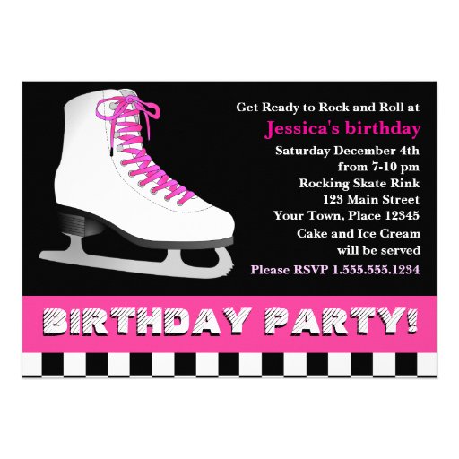 Hot Pink Ice Skating Birthday Party Custom Invite