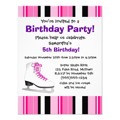 Hot Pink Ice Skating Birthday Party - Pink Stripe Invites