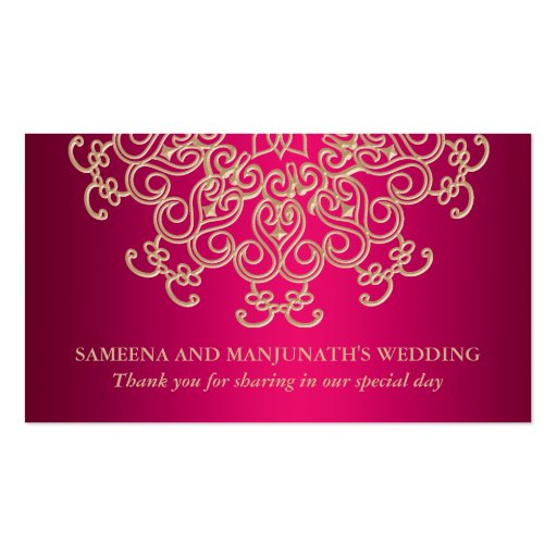 Hot Pink Indian Inspired Seating Place Card Business Card Template (back side)