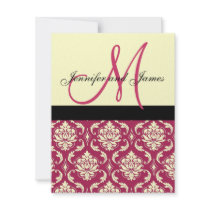 Hot Pink Ivory Damask Monogram Wedding Invitation