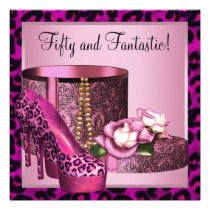 Hot Pink Leopard 50th Birthday Party invitations