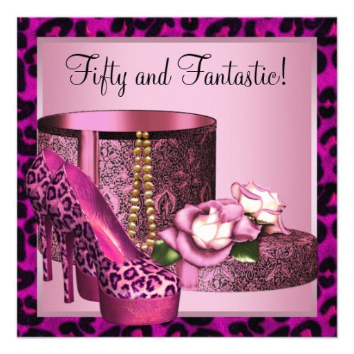 Hot Pink Leopard 50th Birthday Party Invitations