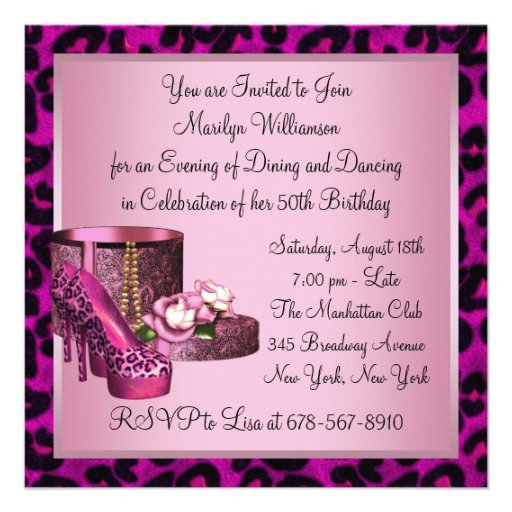 Hot Pink Leopard 50th Birthday Party Invitations
