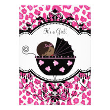 Hot Pink Leopard African American Baby Girl Shower Announcements