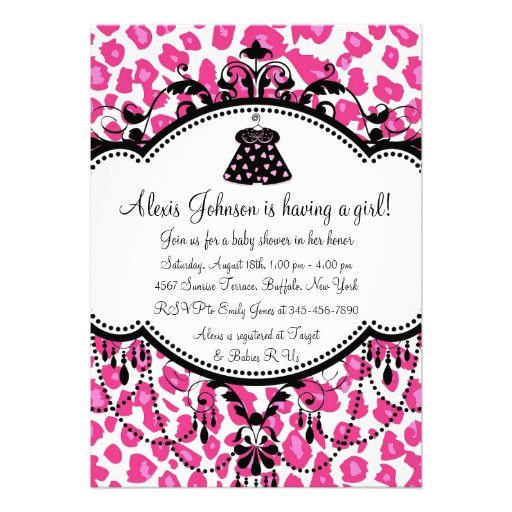 Hot Pink Leopard African American Baby Girl Shower Announcements