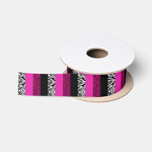 Hot Pink Leopard and Zebra Animal Print Satin Ribbon Zazzle