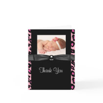 Hot Pink Leopard Baby Photo Thank You Cards
