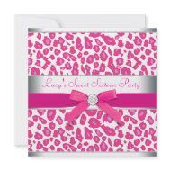 Hot Pink Leopard Bow Pink Leopard Sweet 16 Party invitation
