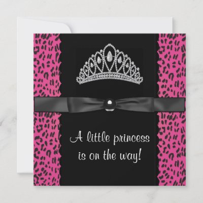 Hot pint leopard with black bow and pink tiara crown baby girl shower 