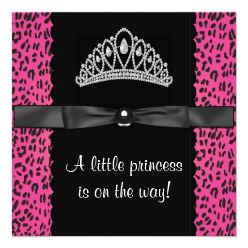 Hot Pink Leopard Princess Baby Girl Baby Shower Custom Announcements