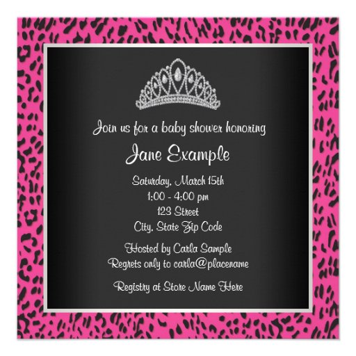 Hot Pink Leopard Princess Baby Girl Baby Shower Custom Announcements