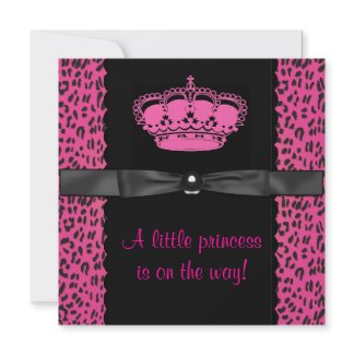 Hot Pink Leopard Princess Girl Baby Shower Custom Invite