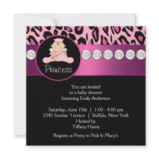 Hot Pink Leopard Princess Girl Baby Shower Invitation