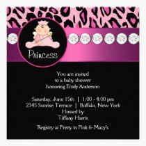 Hot Pink Leopard Princess Girl Baby Shower invitations