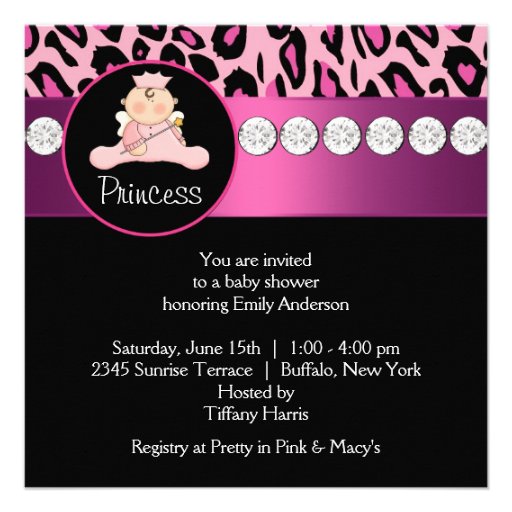 Hot Pink Leopard Princess Girl Baby Shower Invitation