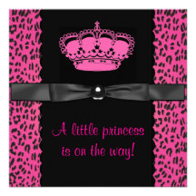 Hot Pink Leopard Princess Girl Baby Shower Custom Invite