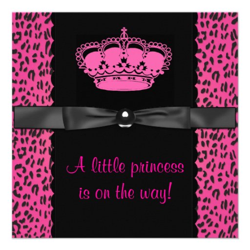 Hot Pink Leopard Princess Girl Baby Shower Custom Invite