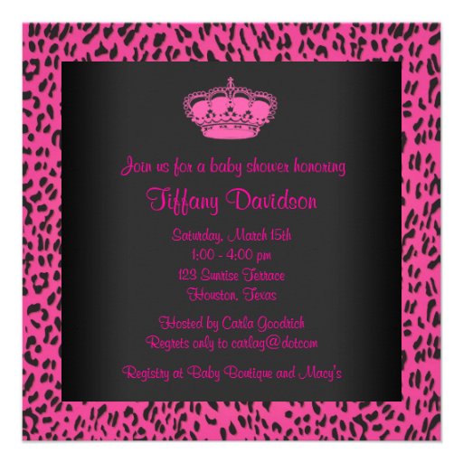 Hot Pink Leopard Princess Girl Baby Shower Custom Invite