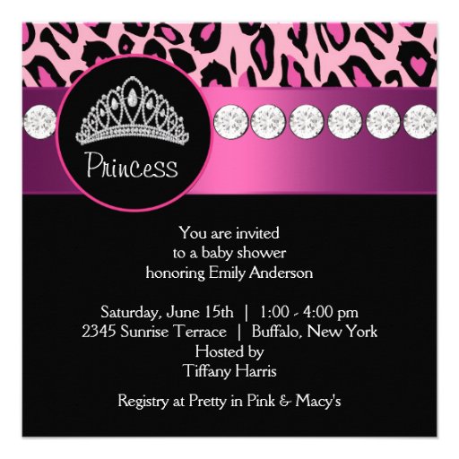 Hot Pink Leopard Princess Girl Baby Shower Invite