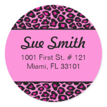 Hot pink leopard print address labels (#LABL 018) Round Stickers