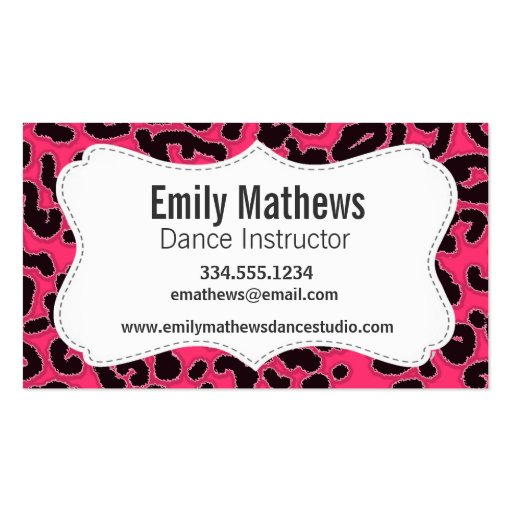 Hot Pink Leopard Print; Ballet Dancer Business Card Templates (back side)