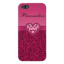 Hot Pink Leopard Print & Bling Heart Covers For iPhone 5