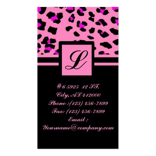 hot pink leopard print girly fashion business card (back side)