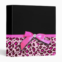 Hot pink leopard print ribbon bow graphic 3 ring binder