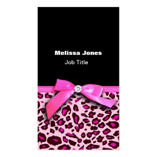 Hot pink leopard print ribbon bow graphic business card templates (back side)