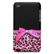 Hot pink leopard print ribbon bow graphic iPod touch case