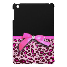 Hot pink leopard print ribbon bow graphic iPad mini covers