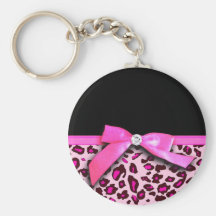 Hot pink leopard print ribbon bow graphic keychains