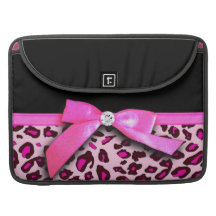 Hot pink leopard print ribbon bow graphic sleeve for MacBooks
