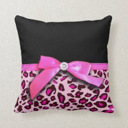 Hot pink leopard print ribbon bow graphic throw pillow