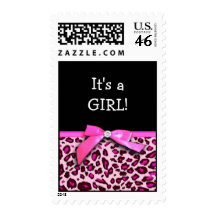 Hot pink leopard print ribbon bow graphic postage