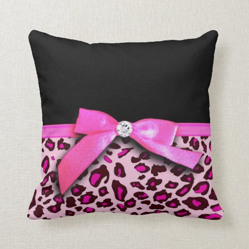Hot pink leopard print ribbon bow graphic throw pillow Zazzle
