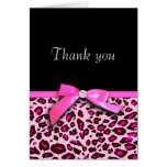 Hot pink leopard print ribbon bow-look Thank you cards