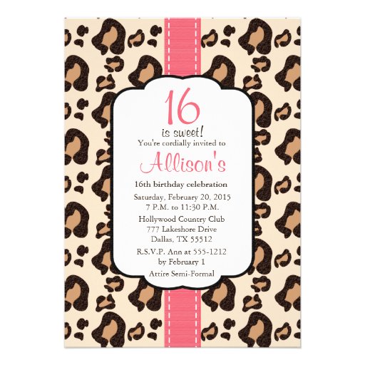 Hot Pink Leopard Print Sweet Sixteen Invitations