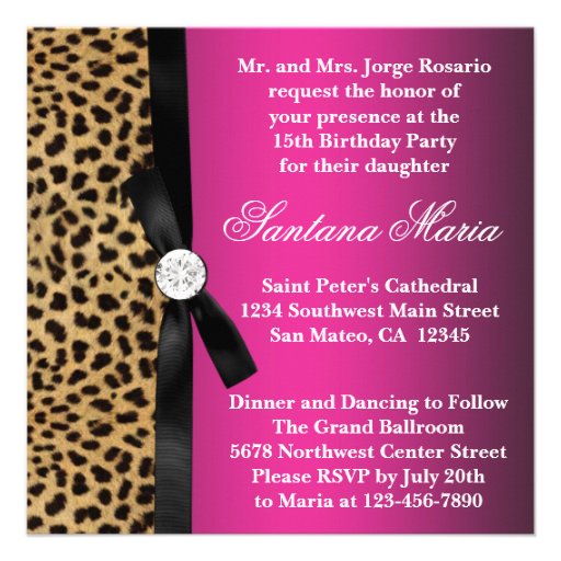 Hot Pink Leopard Quinceanera Invitations