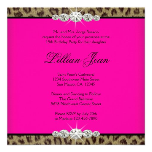 Hot Pink Leopard Quinceanera Invitations