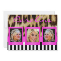 Hot Pink Leopard Stripes Grad Photos Invite