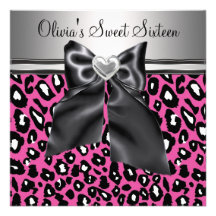 Hot pink Leopard Sweet Sixteen Birthday Announcement