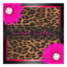 Hot Pink Leopard Sweet Sixteen Custom Invites