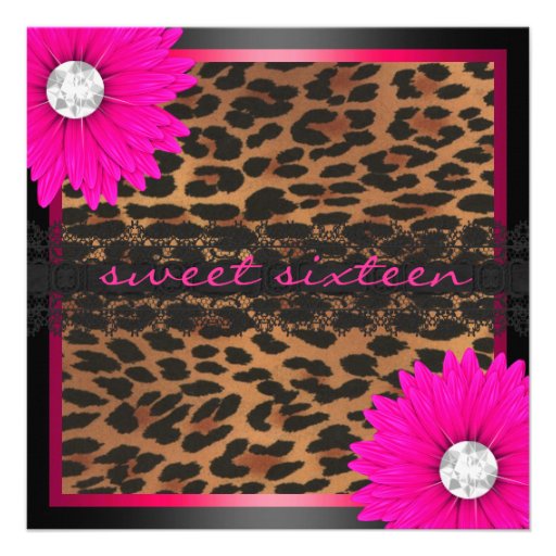 Hot Pink Leopard Sweet Sixteen Custom Invites