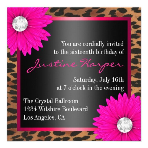 Hot Pink Leopard Sweet Sixteen Custom Invites