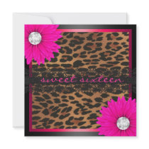 Hot Pink Leopard Sweet Sixteen Custom Invites