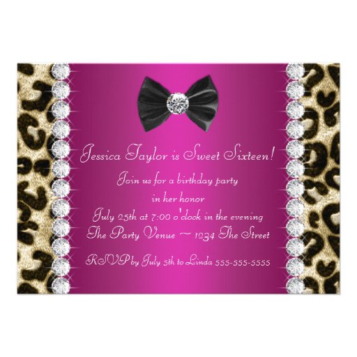 Hot Pink Leopard Sweet Sixteen Personalized Invites