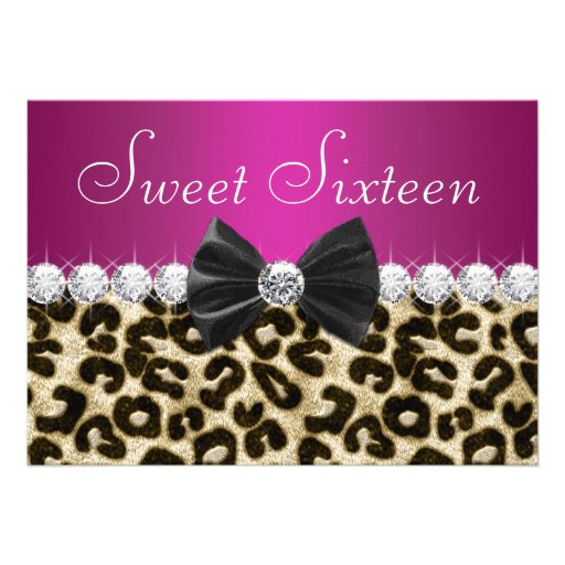 Hot Pink Leopard Sweet Sixteen Personalized Invites