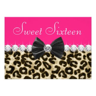 Hot Pink Leopard Sweet Sixteen Party Invitation