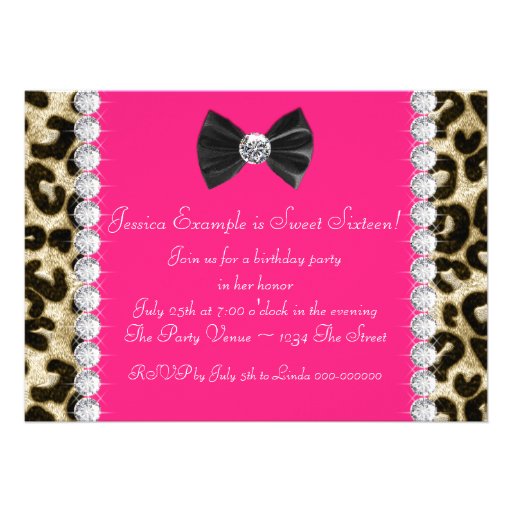 Hot Pink Leopard Sweet Sixteen Party Invitation